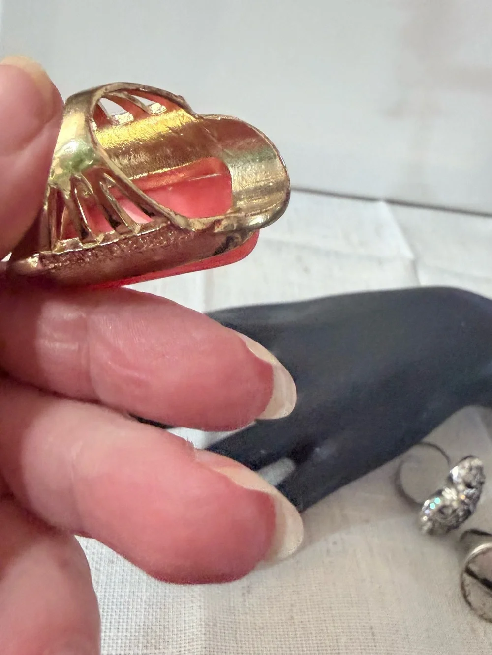 Gold-Tone Ring with Pink Resin Stone